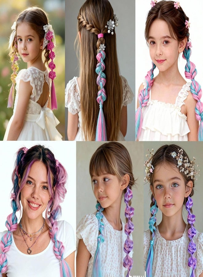 EXTACIO 6 Pack Braided Hair Extensions, Colorful Pre-Braided Ponytail Hair Ties with Elastic Bands, Soft Synthetic Hair Accessories for Dress Up, Holiday Costume, Parties & Everyday Styling - Image 4